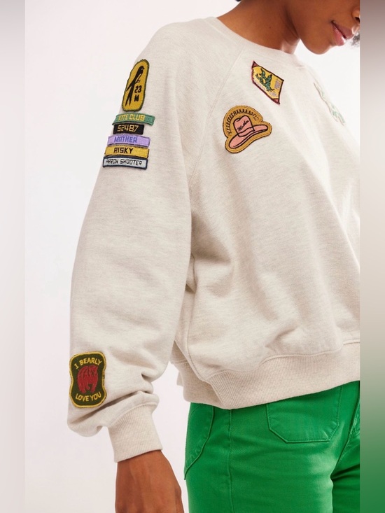 Free People Tops - Free People MOTHER The Biggie Concert Crew Girl Scout Patches Sweatshirt SZ L